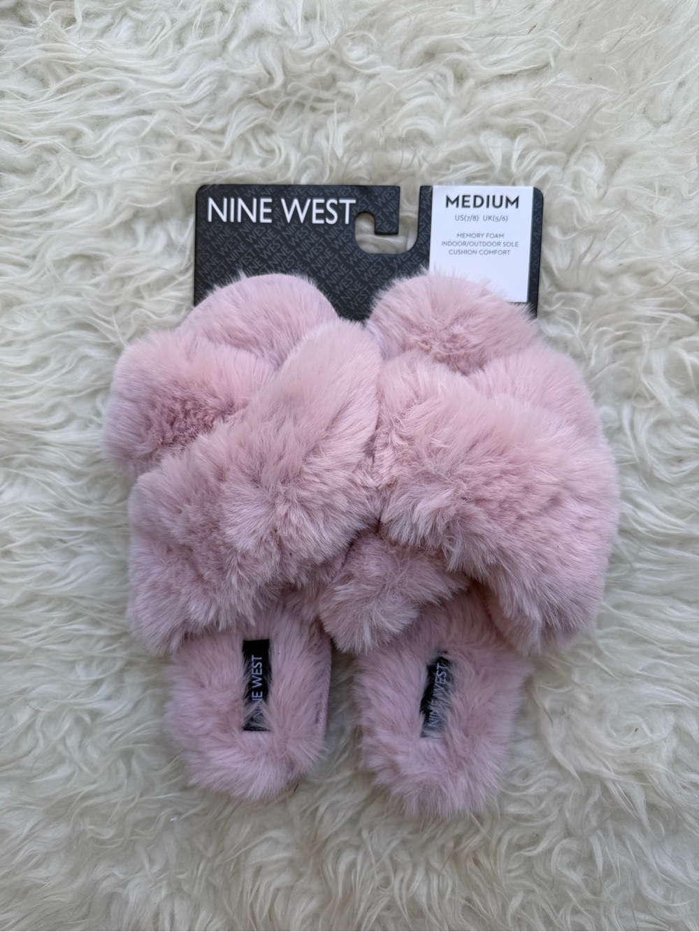 Nine West Women's Pink Faux Fur Slide Slippers